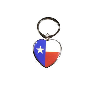 Texas Heart Metal Keychain Red White Blue Star
